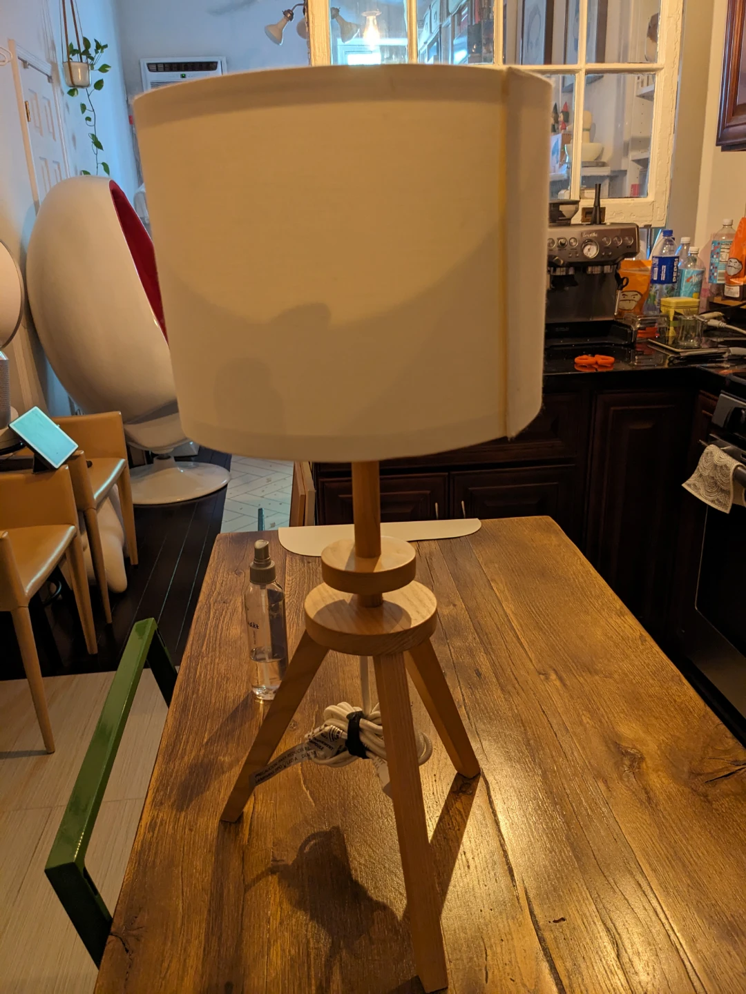IKEA Wooden Tripod Table Lamp with Cream Shade
