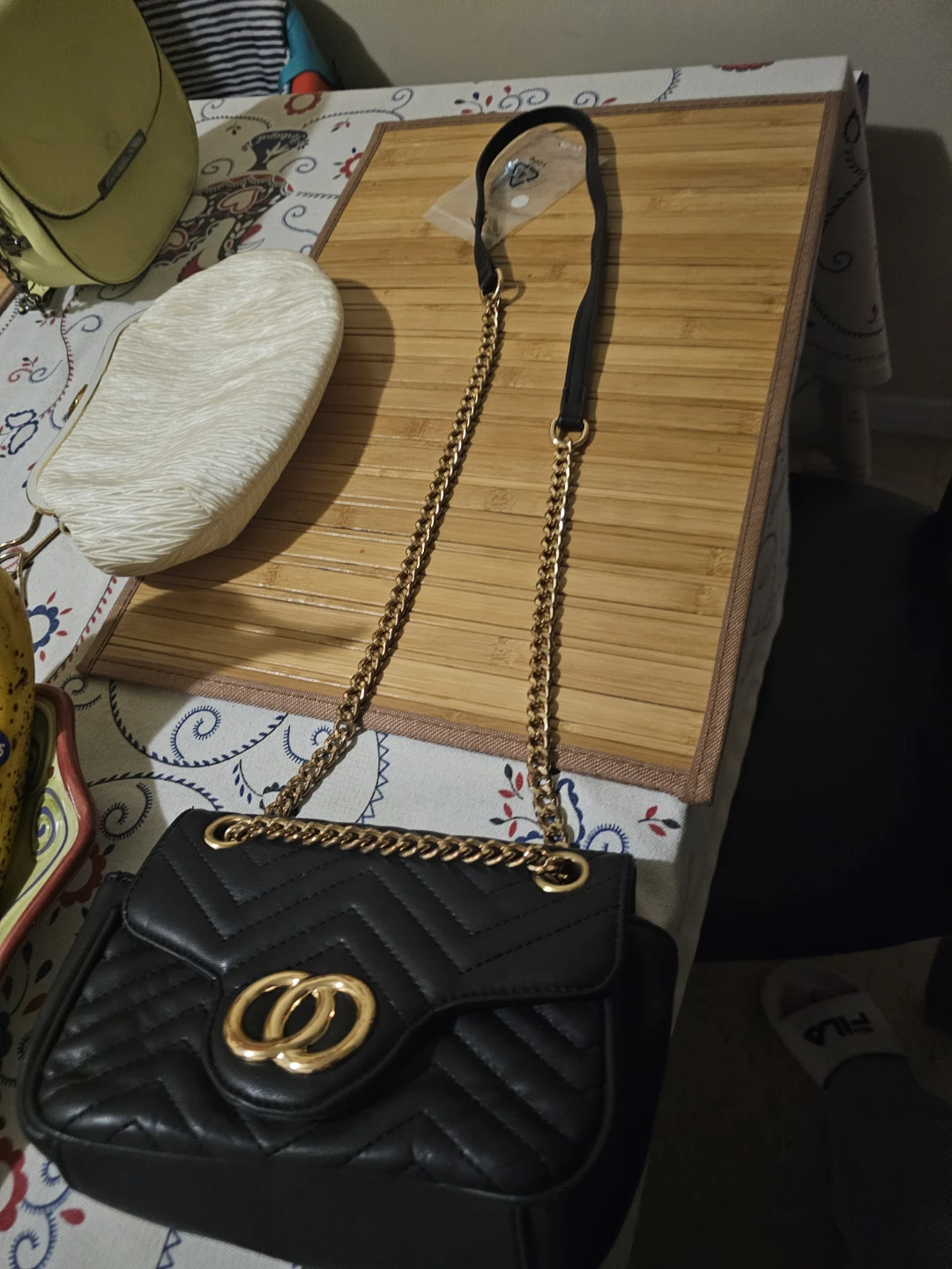 Black Quilted Handbag with Gold Chain