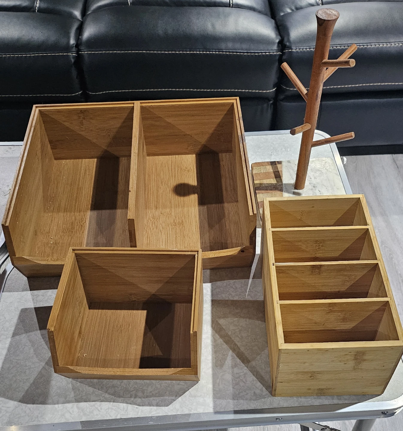 Bamboo organizer set and wooden mug tree