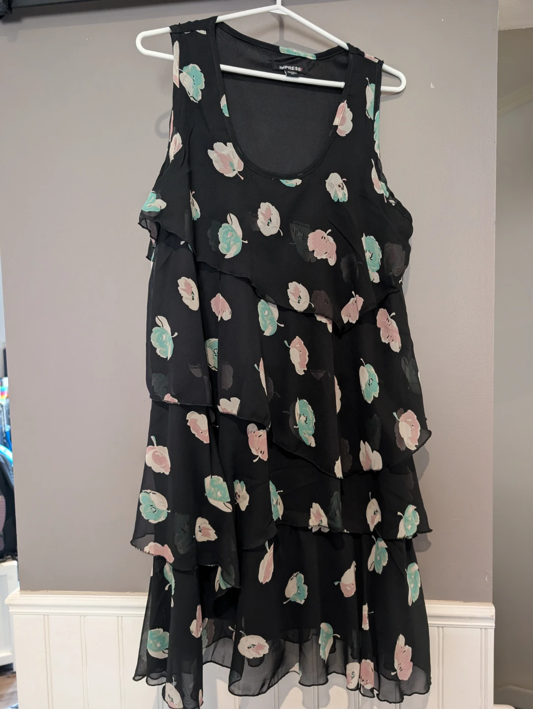 Impress! Black Floral Tiered Dress XL/TG