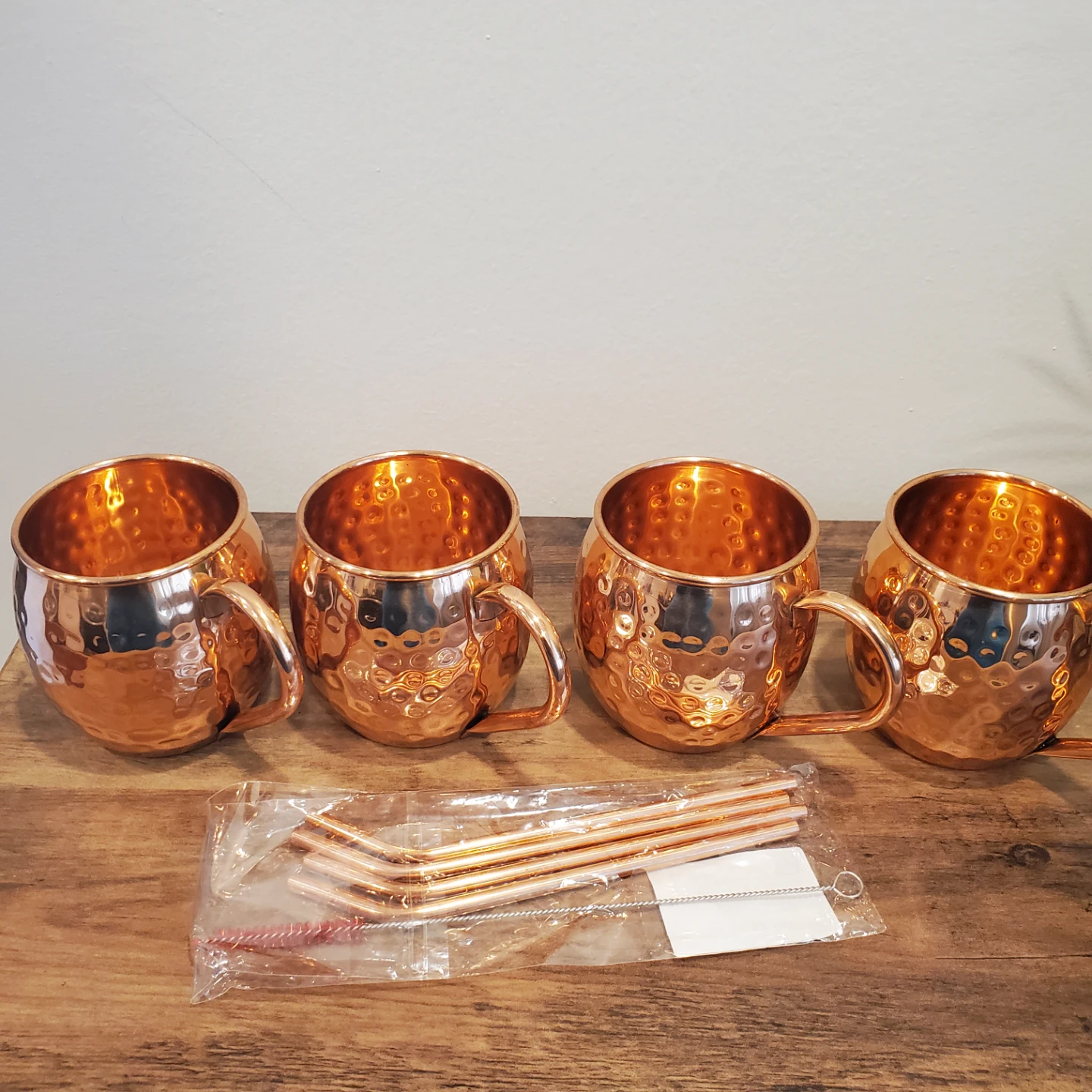 Set of 4 Copper Moscow Mule Mugs with Straws - photo 3