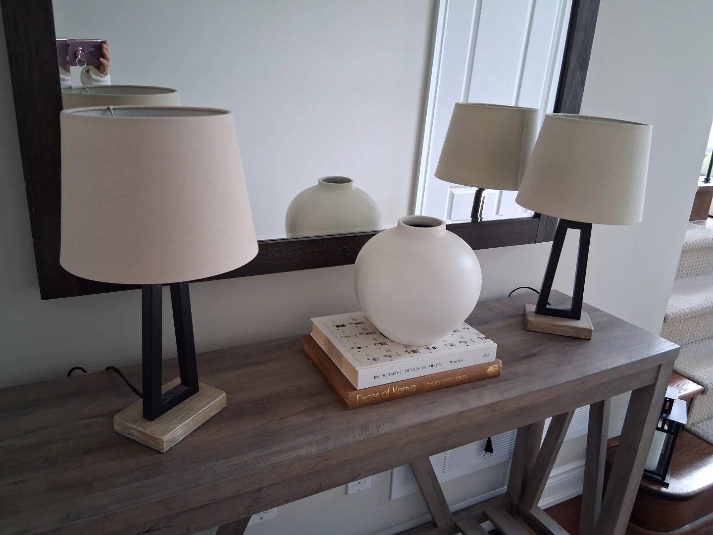 Two Modern Table Lamps with Fabric Shade