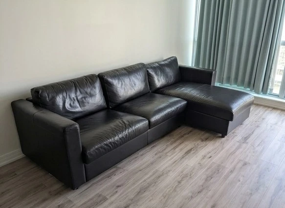 Black Leather Sectional Sofa with Storage and Sleeper Function - photo 2