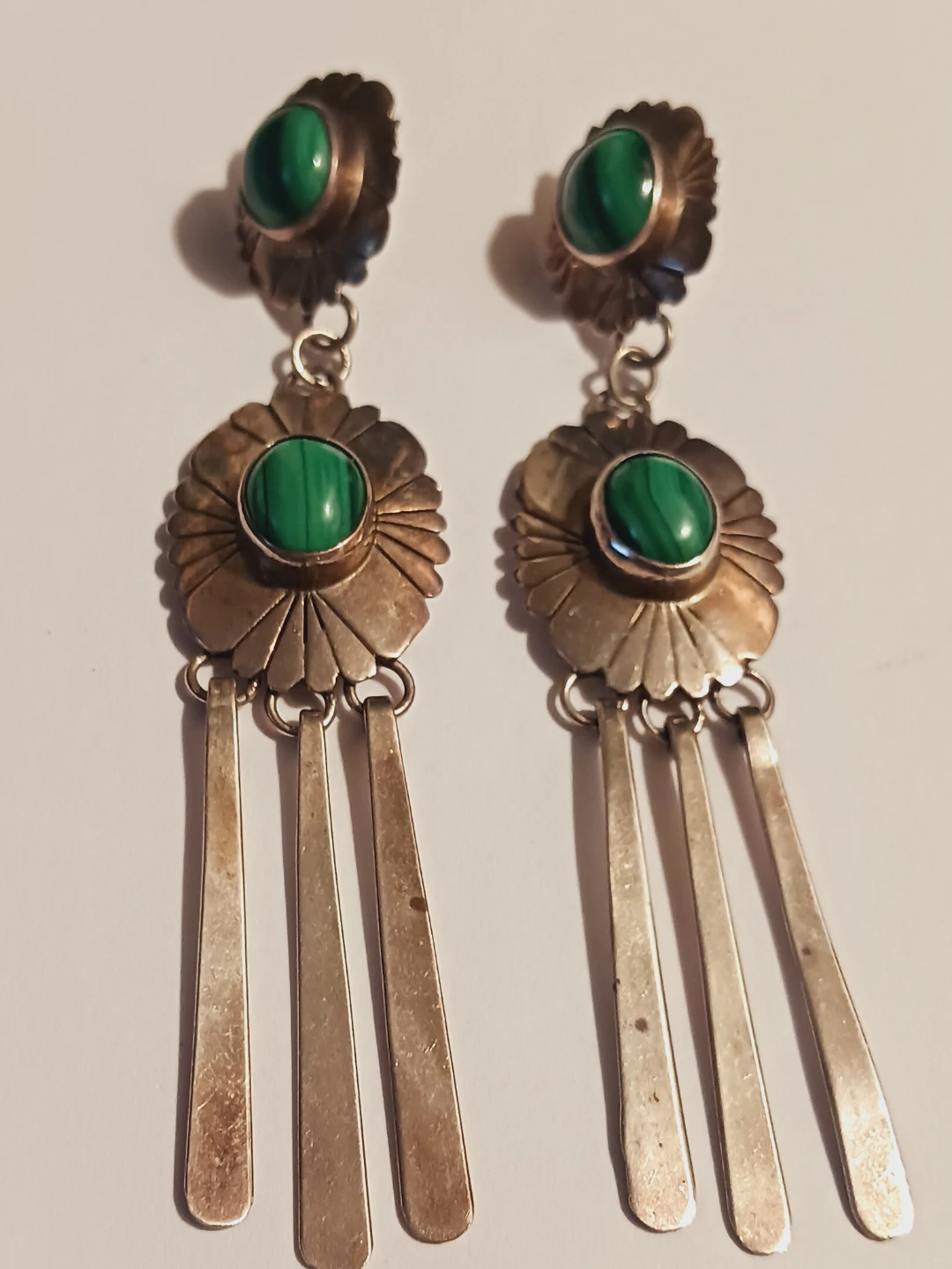Navajo Sterling Silver 925 Malachite Gemstones Earrings