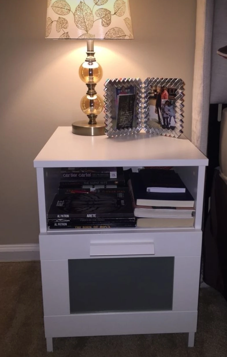 White Nightstand with Frosted Glass Drawer Front - photo 2