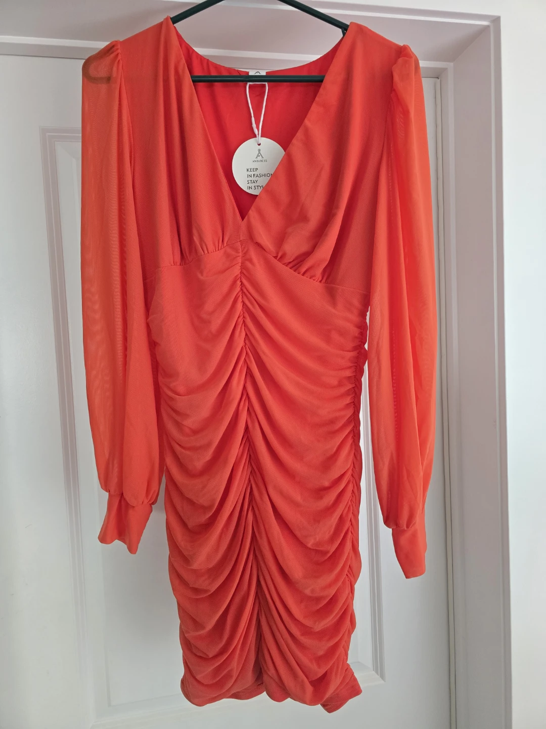 Anrabess orange ruched long sleeve mini dress - photo 4