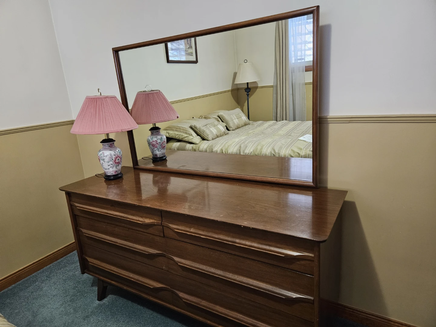 Solid Wood Vintage Dresser and Mirror
