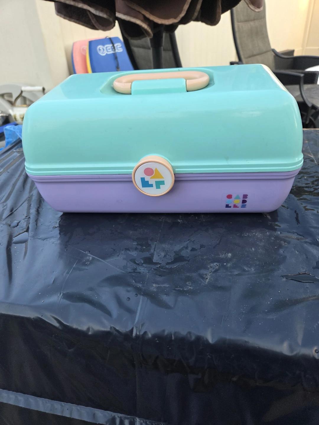 Purple and Teal Train Case with Mirror