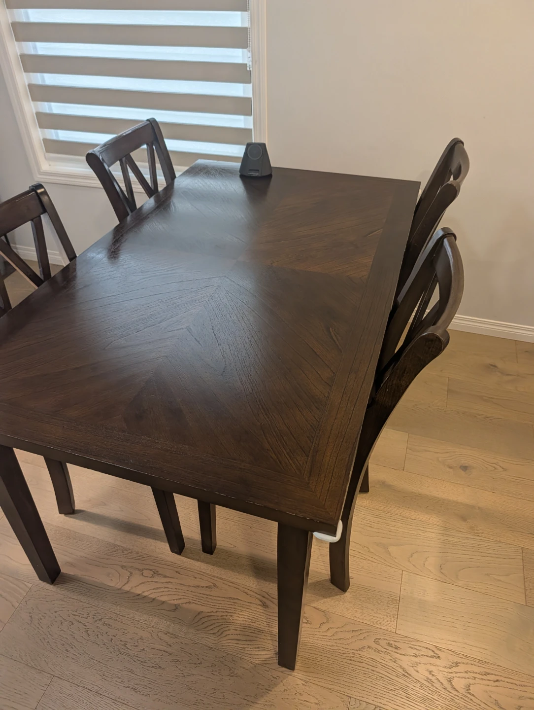 Dark wood dining table and 4 chairs