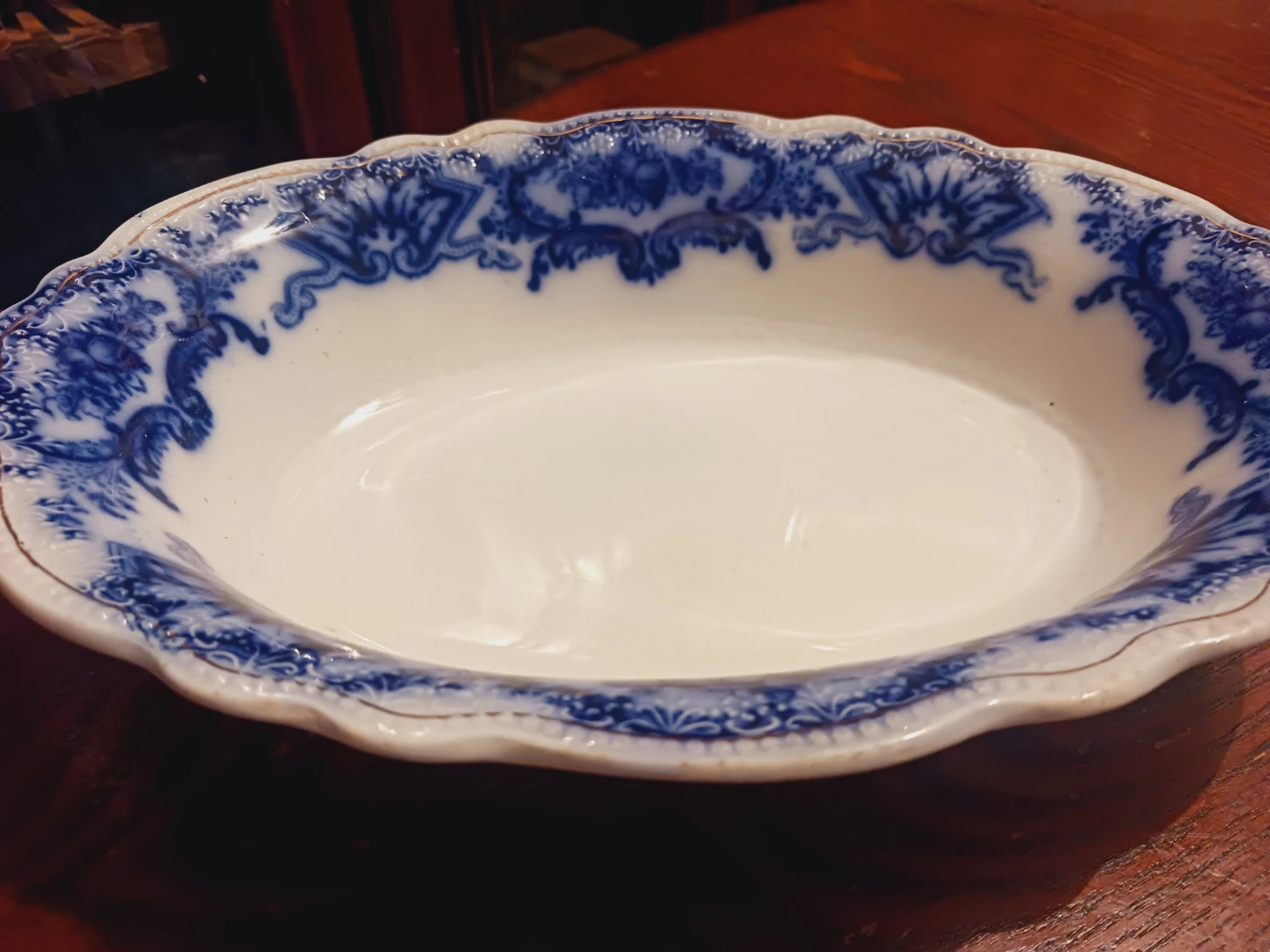 Antique Blue Floral Design Oval Bowl - photo 4