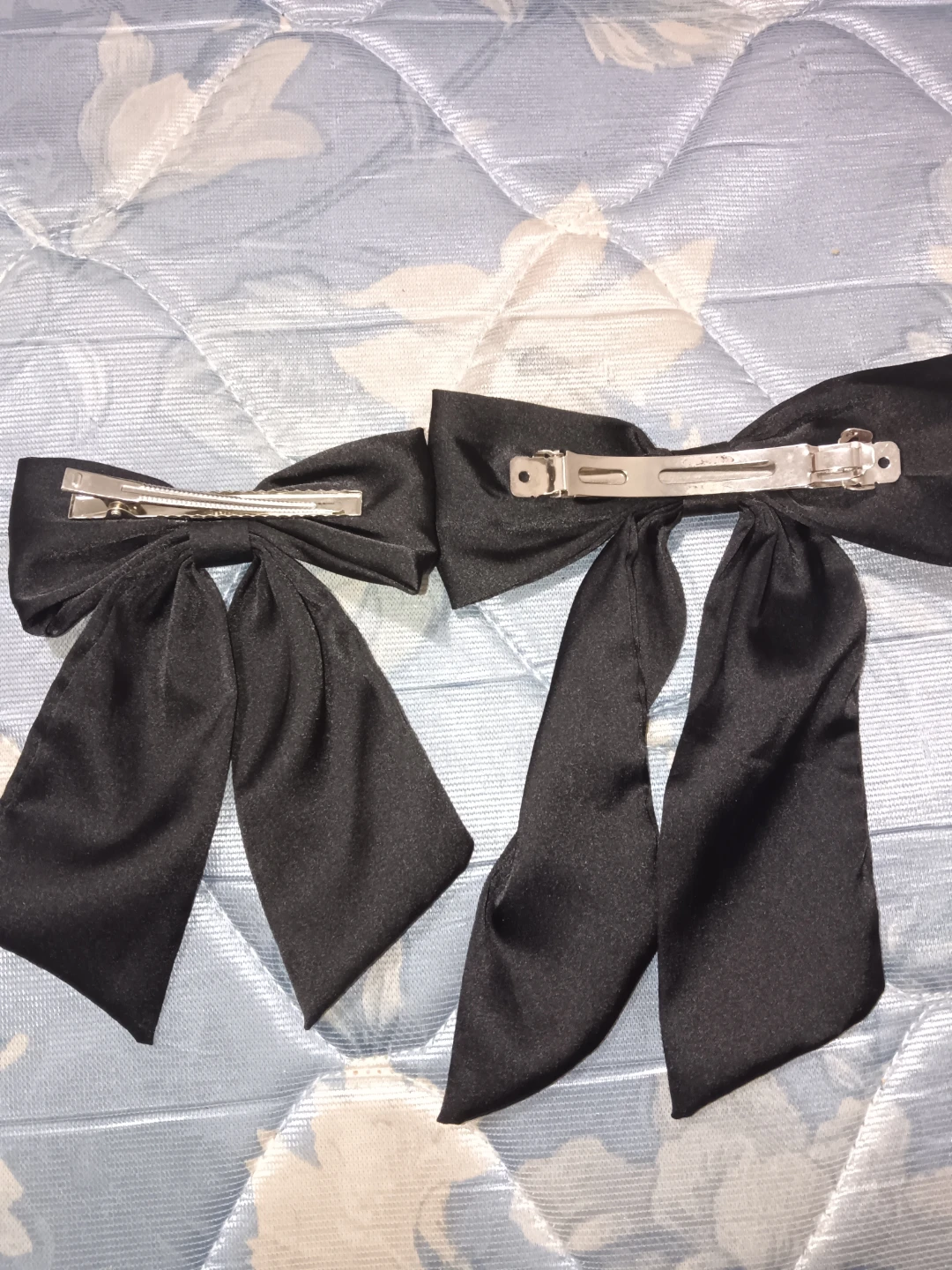 Black Satin Bow Hair Clips - Set of 2 - photo 2