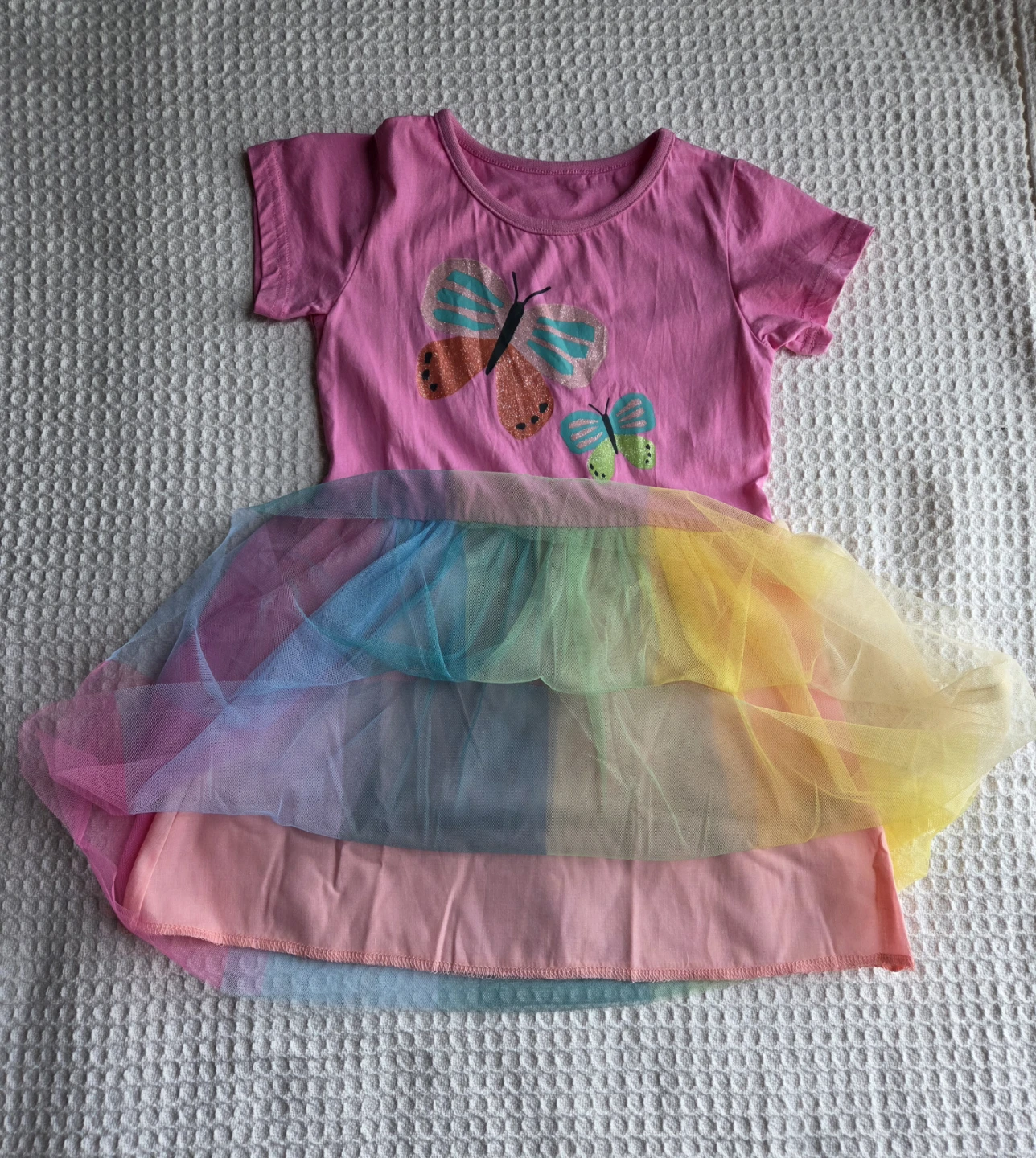 Rainbow Tulle Girls Dress Size 5Y Pink Butterfly Casual Party - photo 4