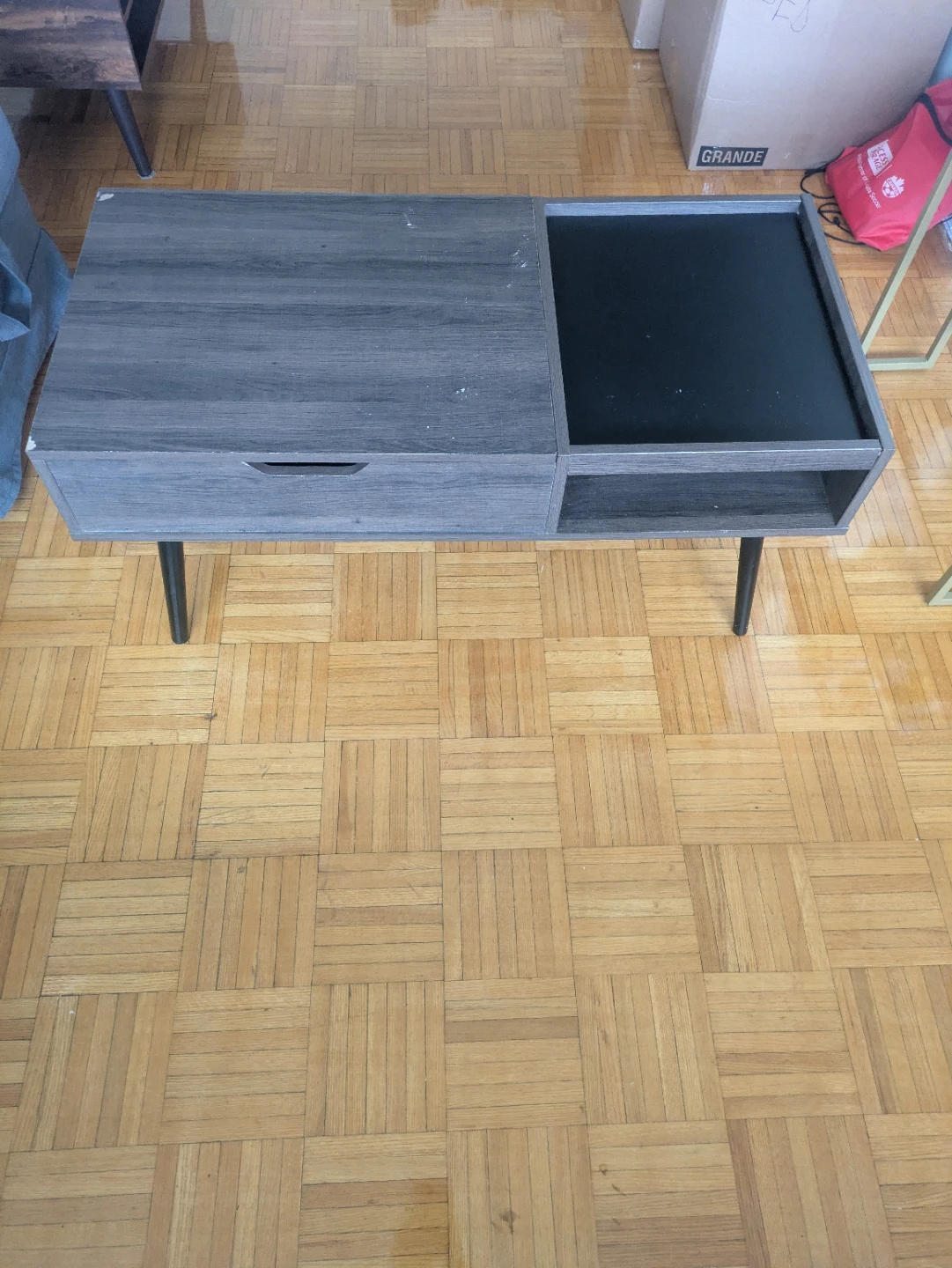 Modern dark Wood Grain Coffee Table with Storage - photo 3