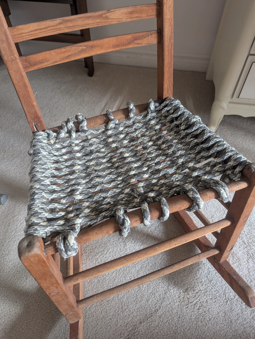 Antique Wooden Rocking Chair with Woven Seat - photo 2