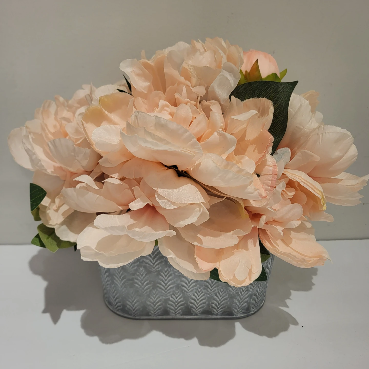 Artificial Peony Arrangement in Galvanized Pot - photo 3