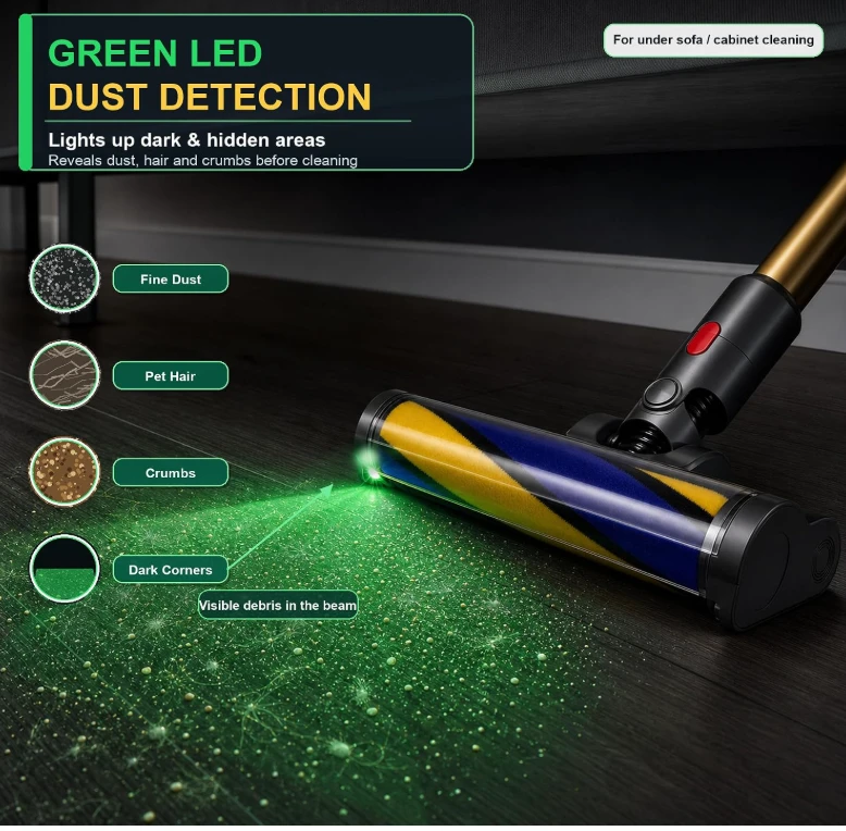 Soft Roller Vacuum Cleaner Brush Head Green LED Dust Detection - photo 3