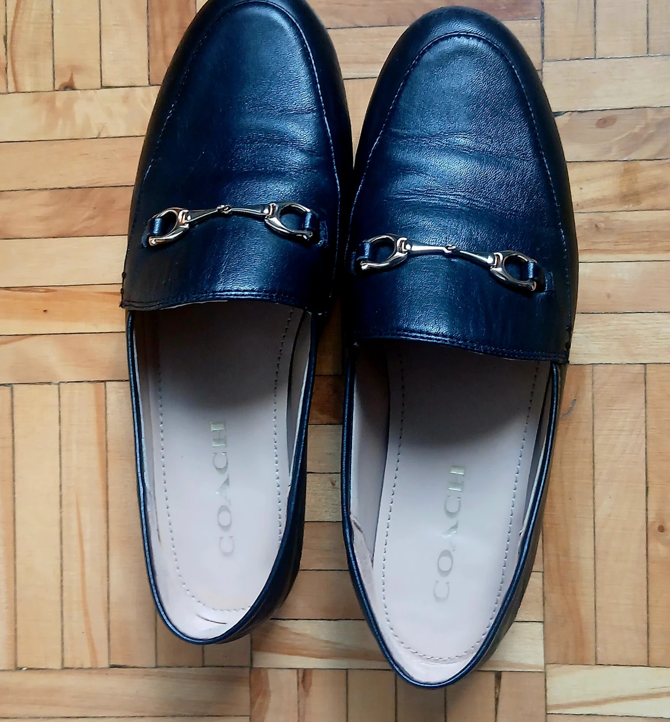 COACH Black Leather Loafers with Horsebit Detail