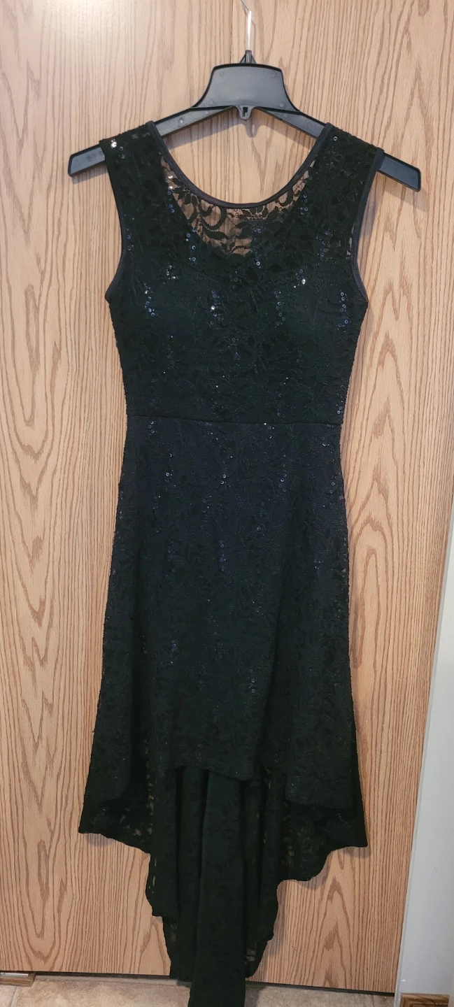 High Low Black Sequin Lace Party Dress