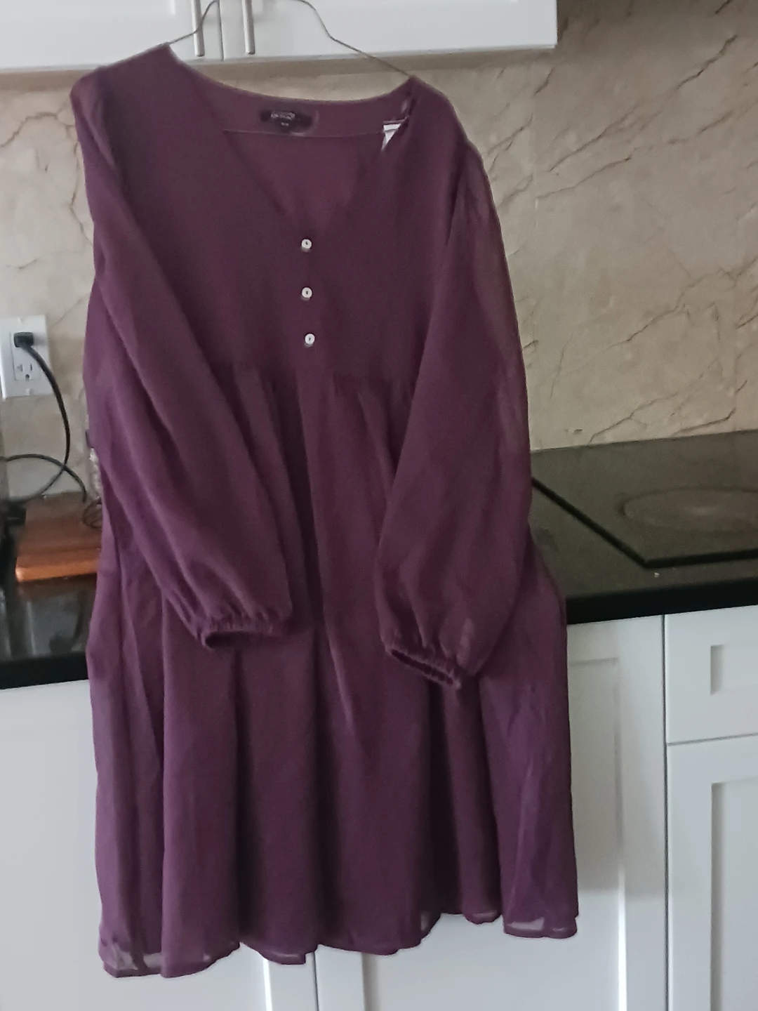 Purple V-Neck Button-Up Tunic Dress