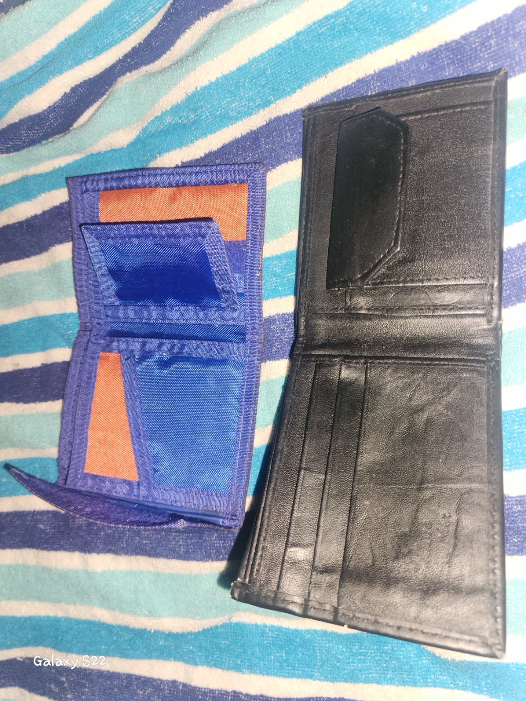 Two Wallets - Black Leather & Mets Blue Fabric - photo 3