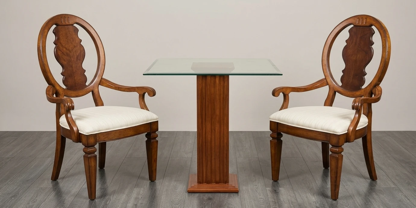 Wooden Dining Chairs and Glass Top Table Set