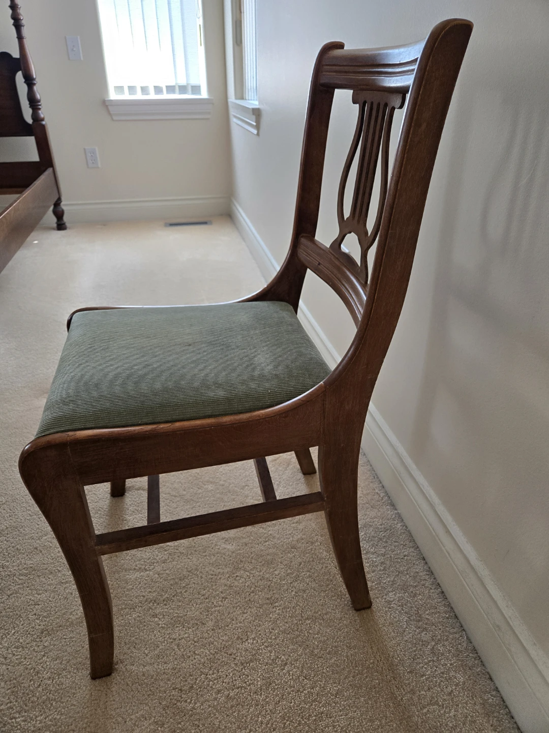 Wooden Accent Chair with Green Upholstered Seat - photo 2