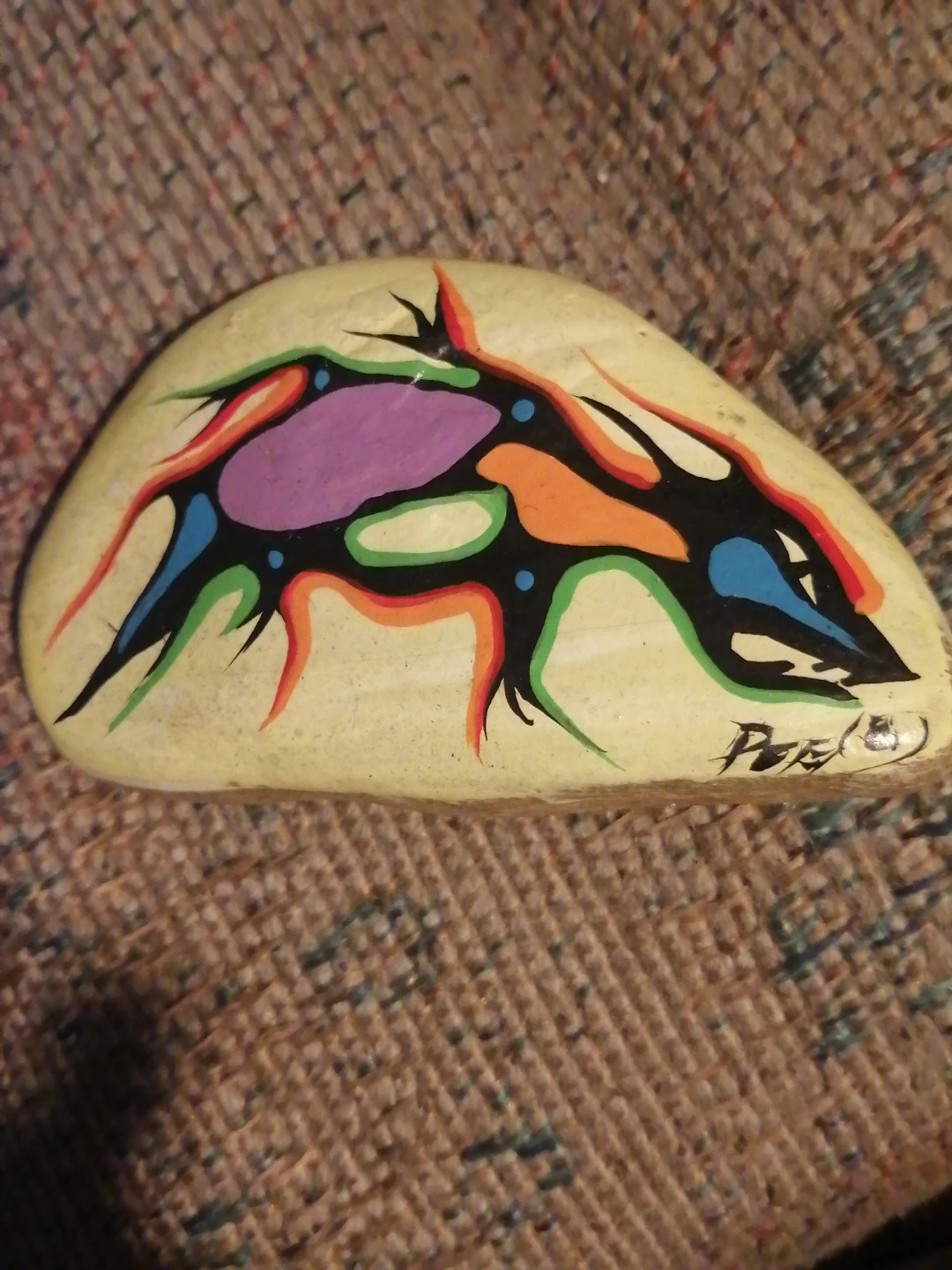 Hand-painted Art Rock - Indigenous Style Animal Design