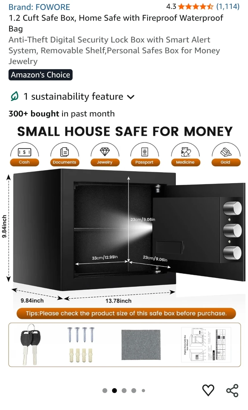 FOWORE Small Home Safe Box 1.2 CUFT - photo 3