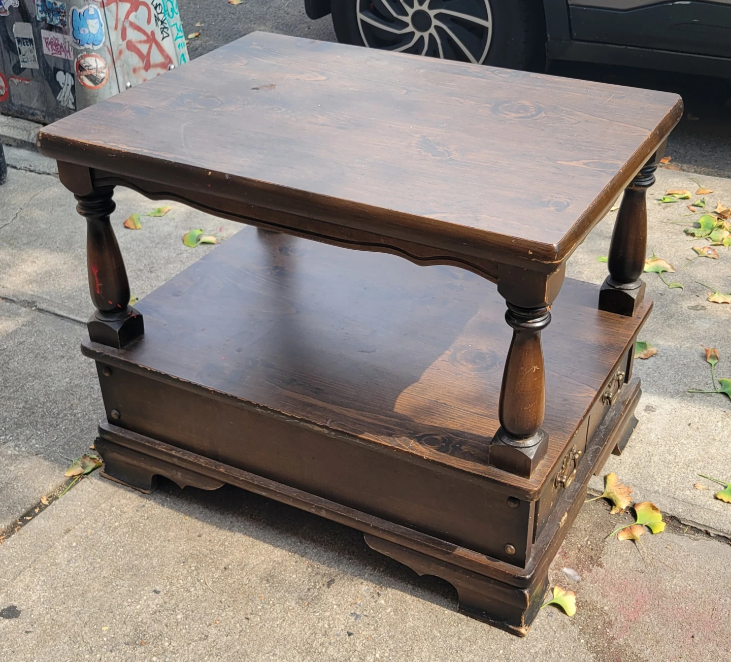 Vintage Wooden End Table with Drawer