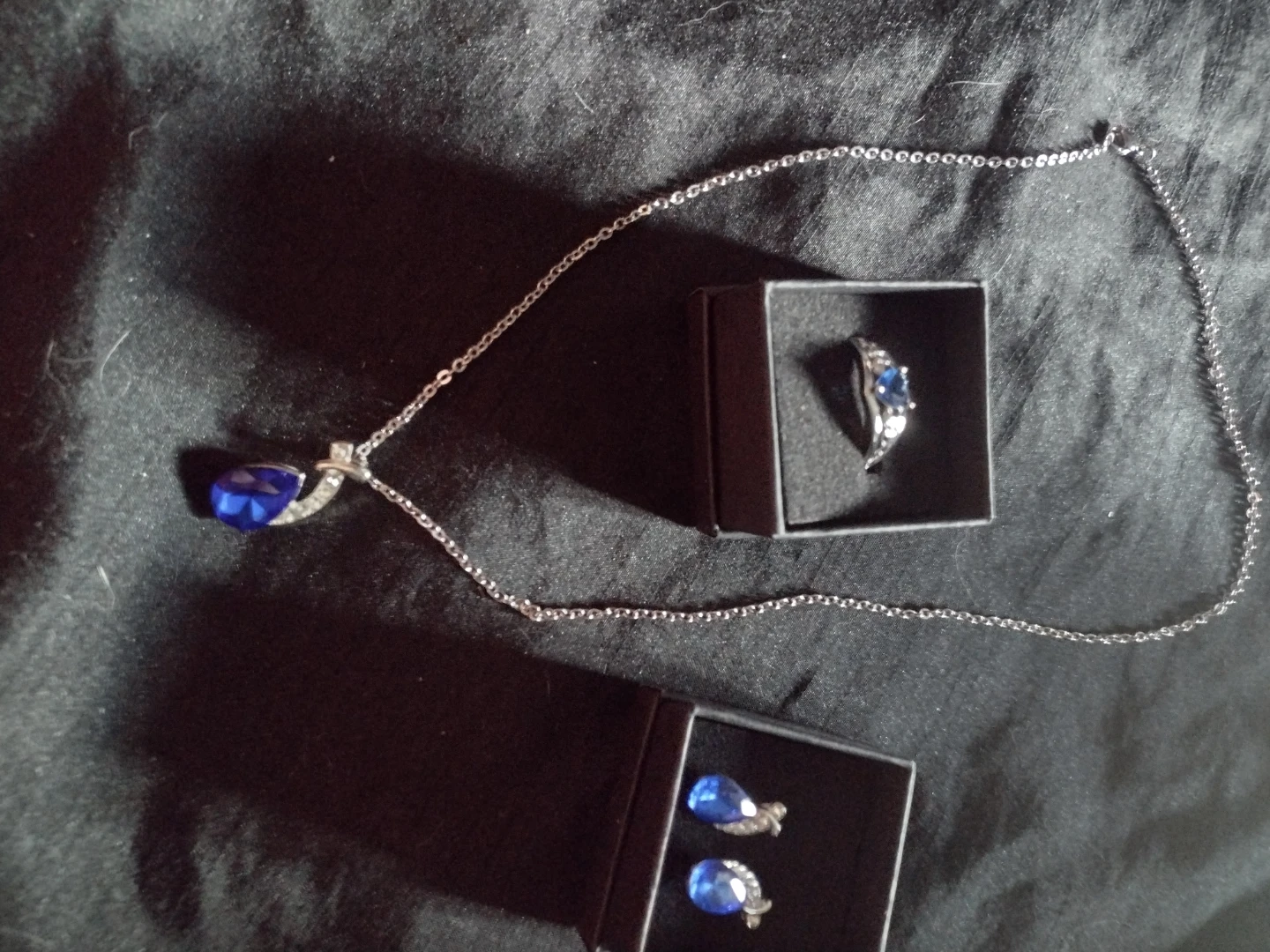 Blue Gemstone Necklace, Ring, and Earrings Set