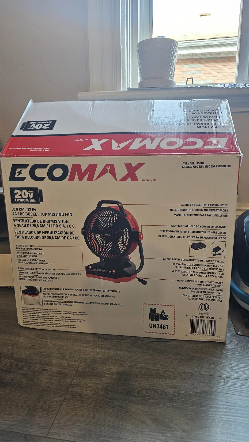 ECOMAX 20V Lithium-Ion AC/DC Bucket Top Misting Fan
