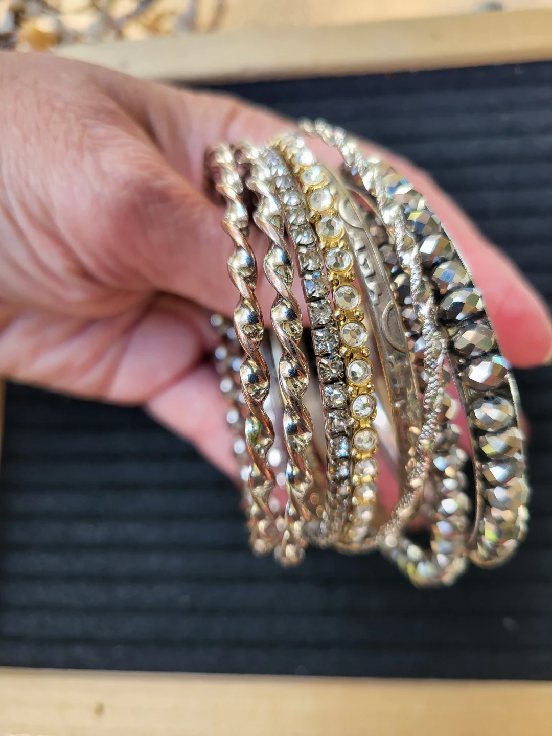 Set of 7 Mixed Metal and Rhinestone Bangles - photo 2
