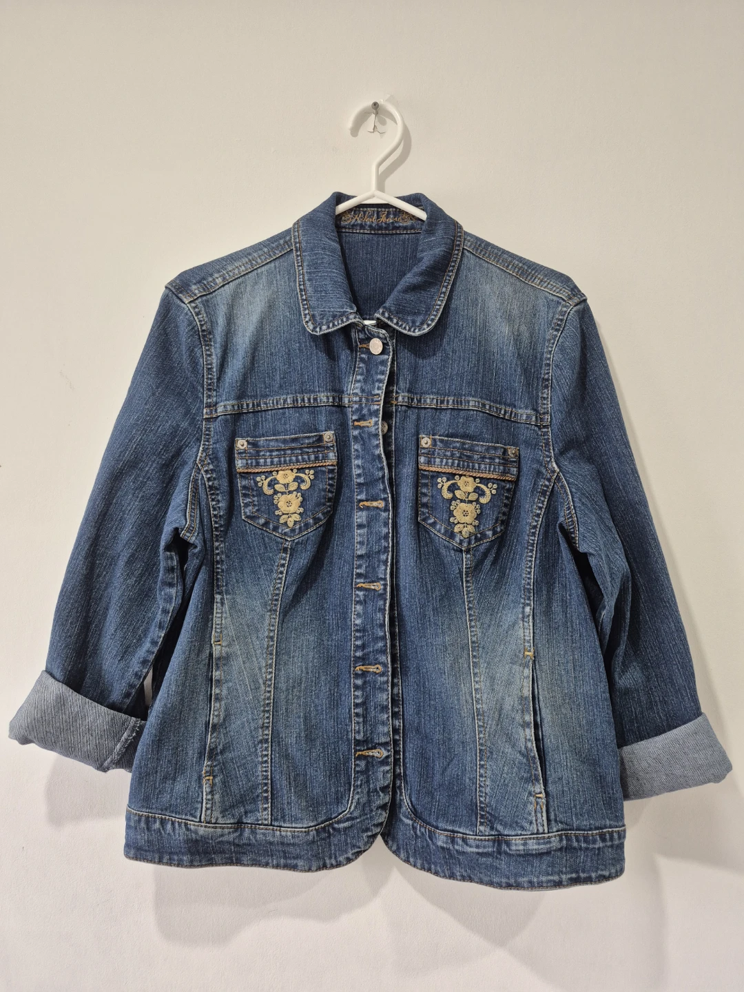 Kikit Jeans Jacket Pockets Embroidered Y2K