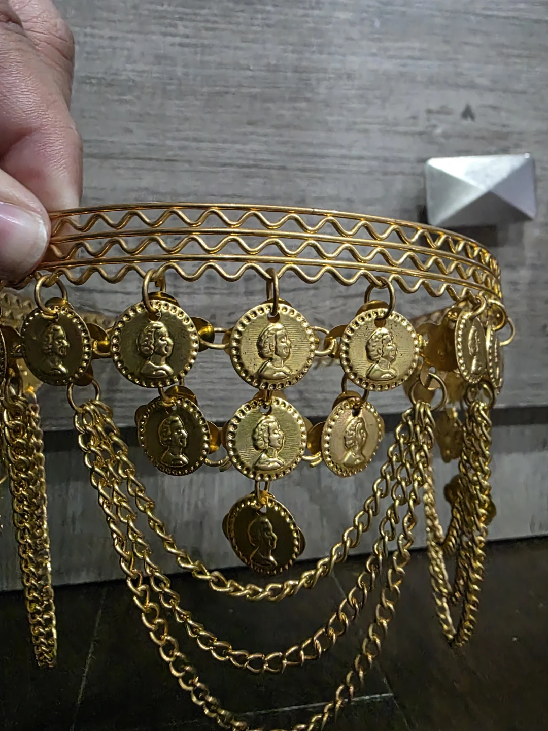 Gold Tone Headband with Coin and Chain Dangles