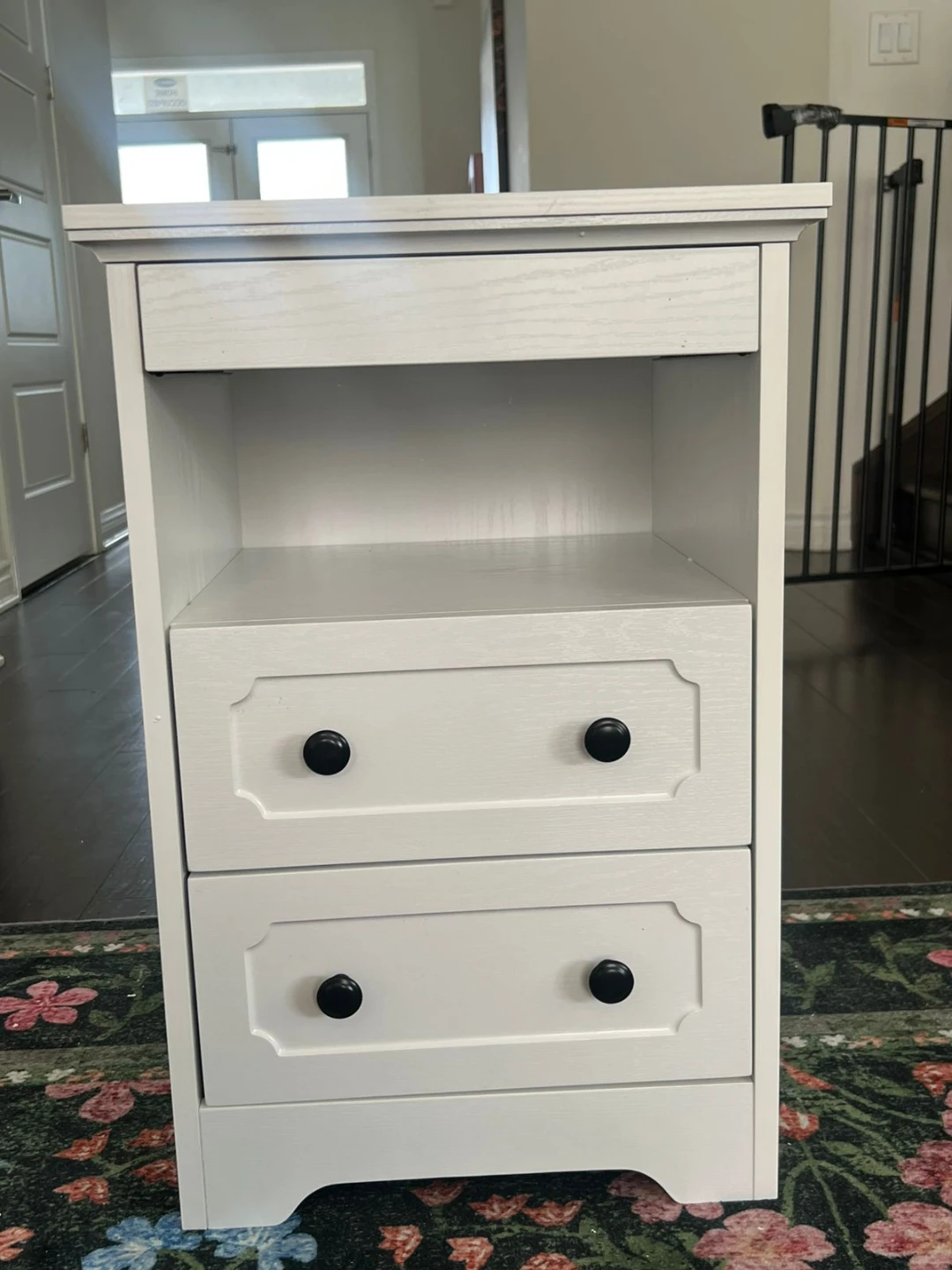 White Nightstand with 2 Drawers and Open Shelf - photo 2