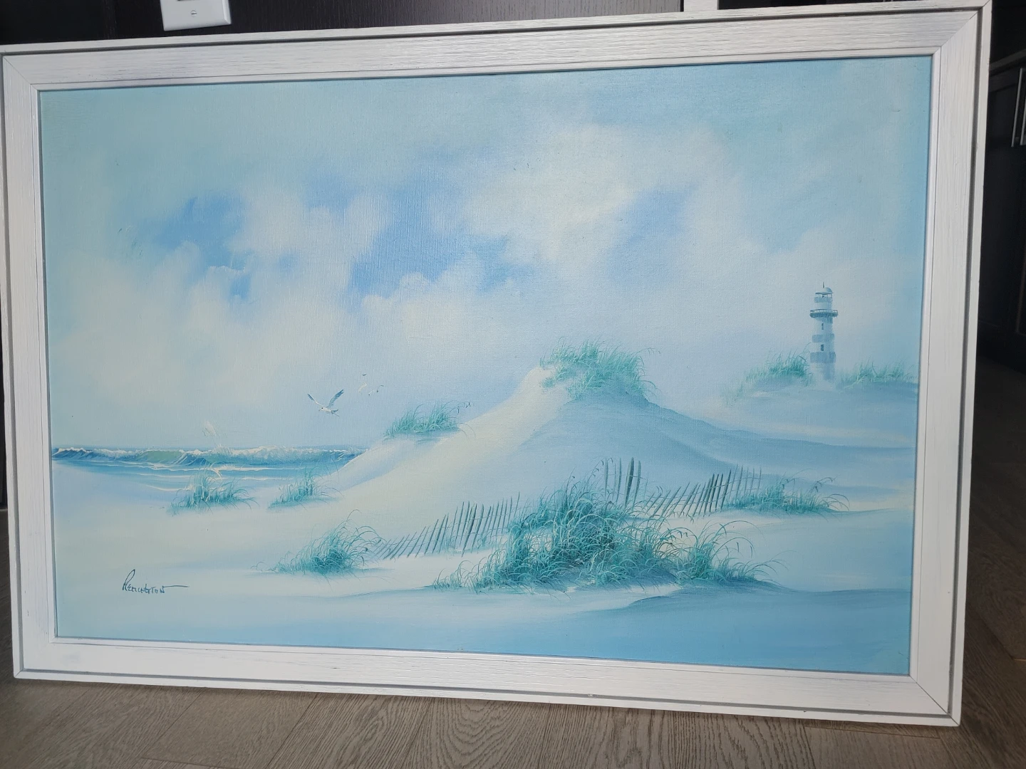 WHITE FRAMED BEACH PAINTING