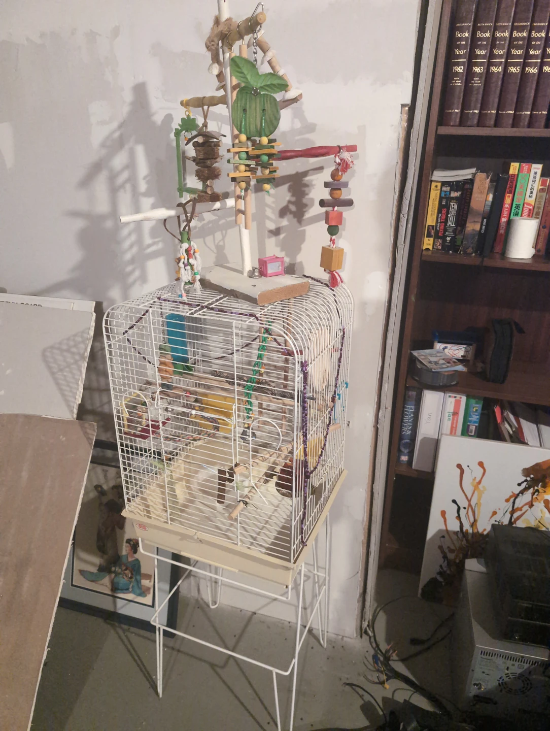 White Bird Cage with Perches and Toys