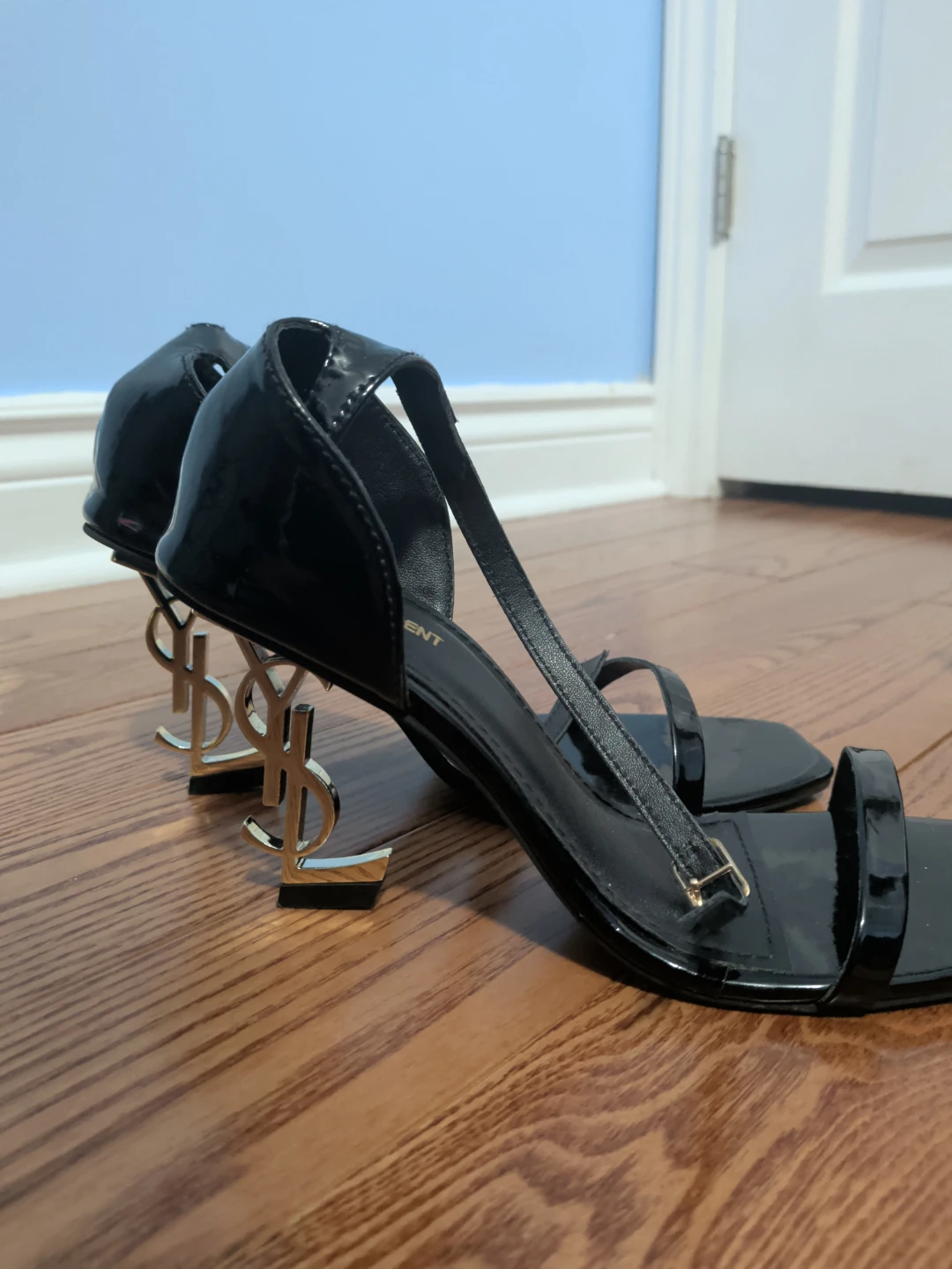 Saint Laurent Black Patent YSL Heel Sandals - photo 3