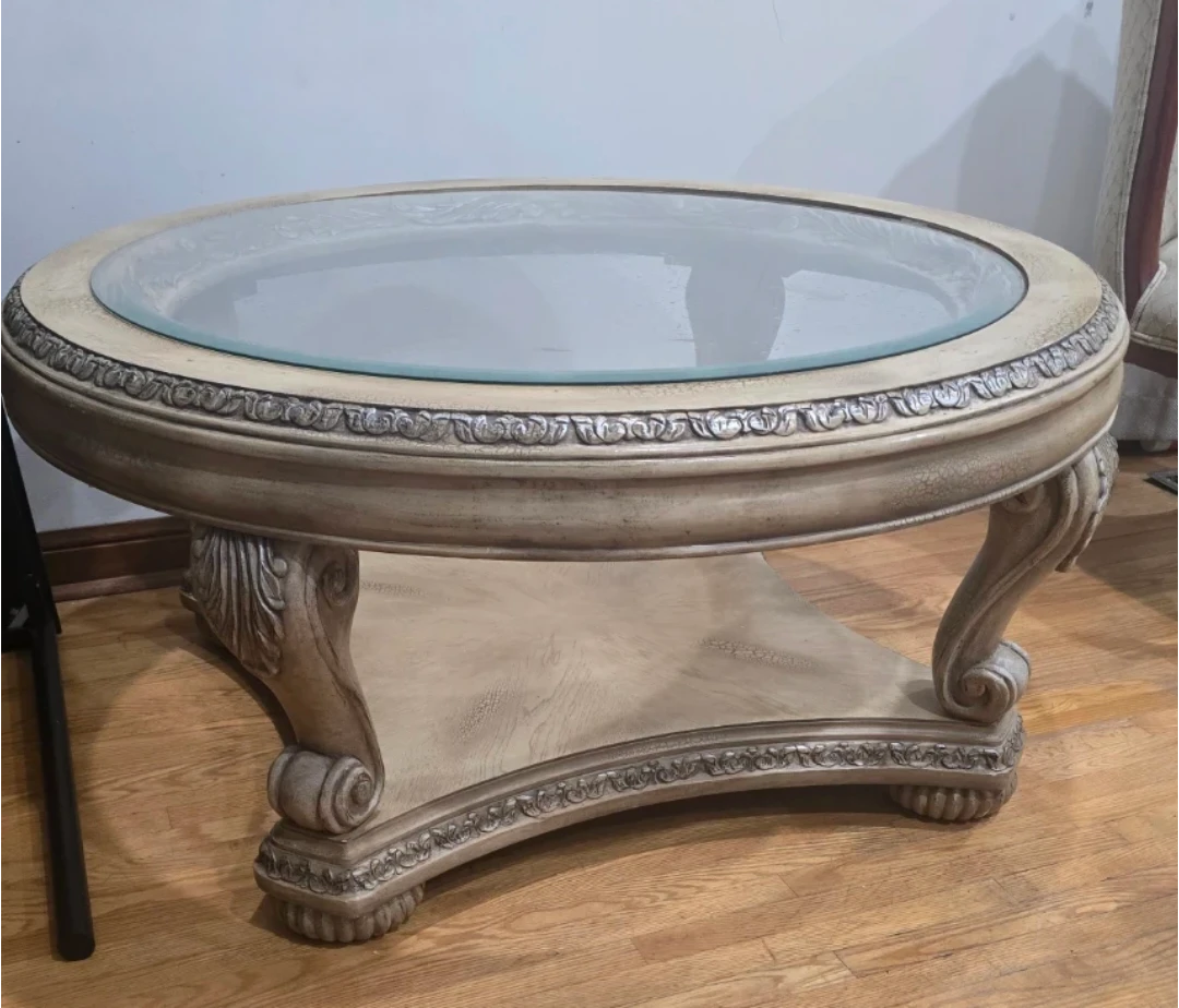 Ornate Coffee Table with Glass Top