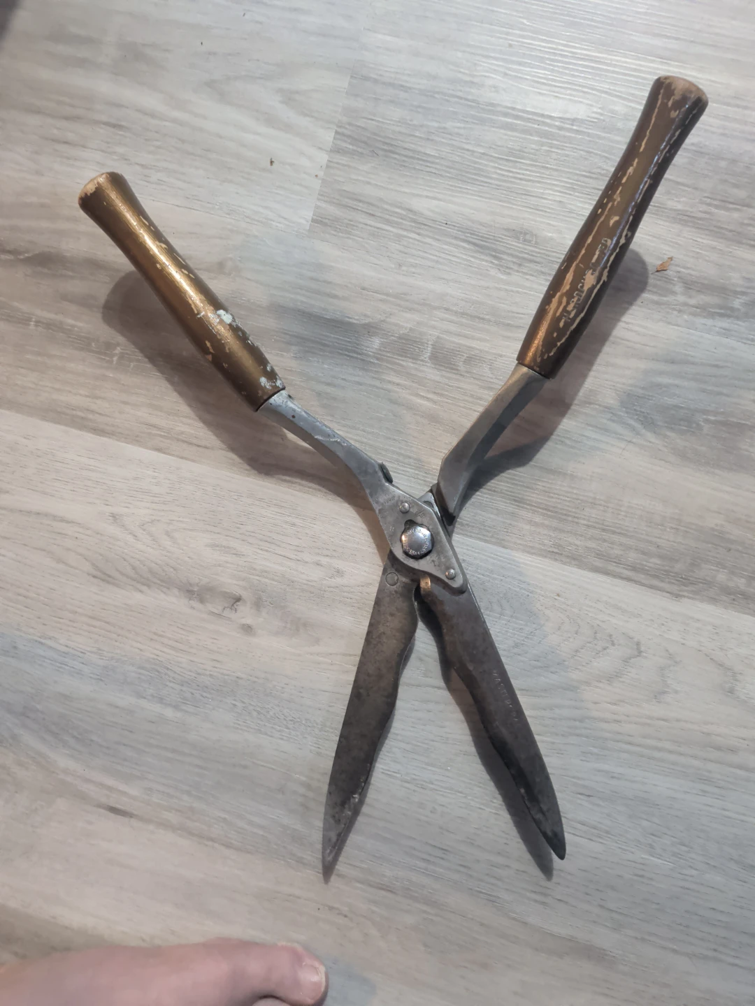 Vintage Hedge Shears with Wooden Handles