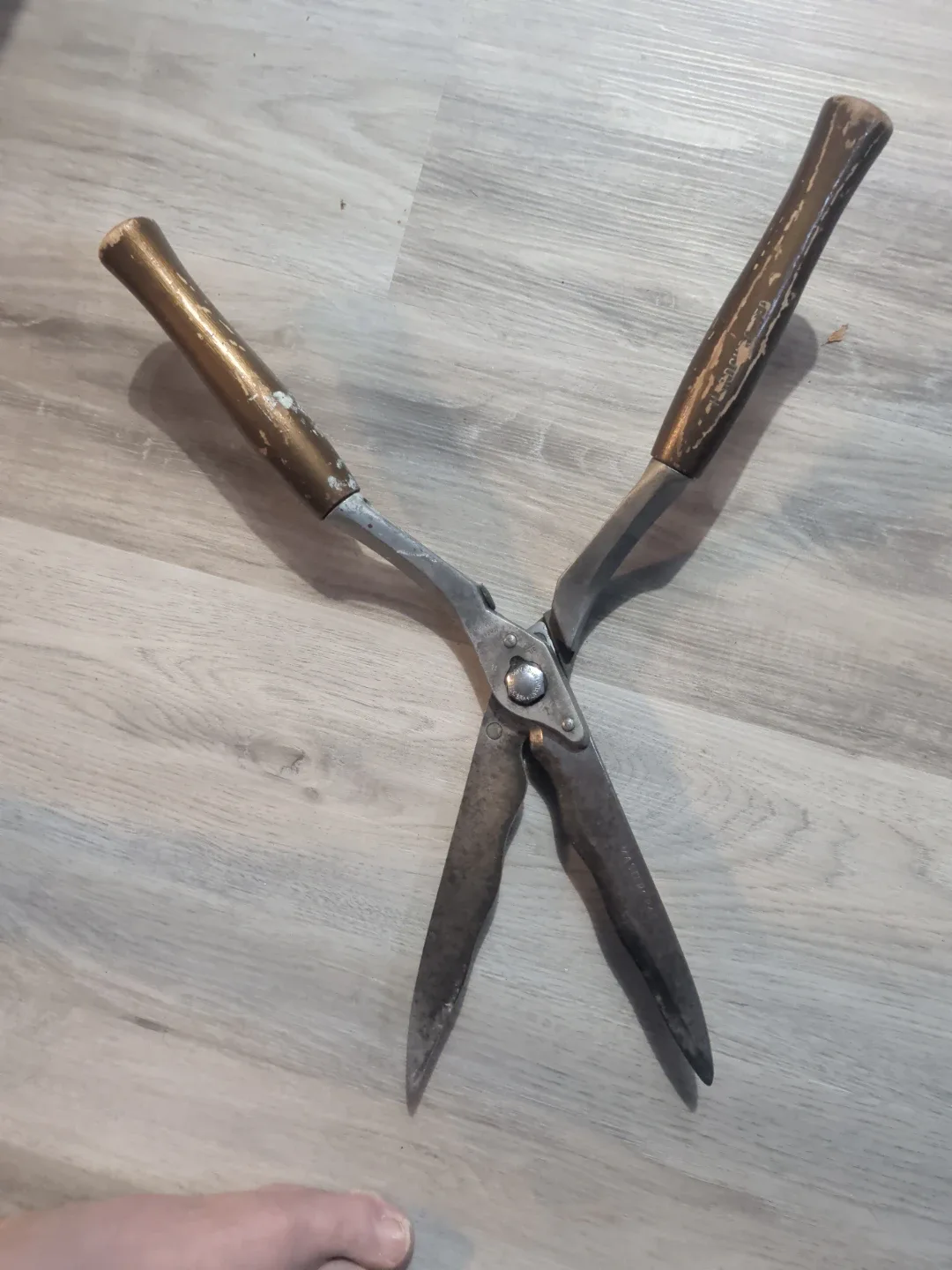 Vintage Hedge Shears with Wooden Handles