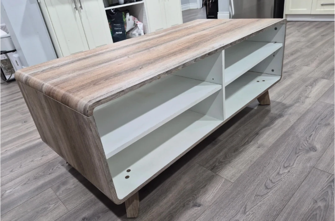 Wood Grain Coffee Table with White Shelving