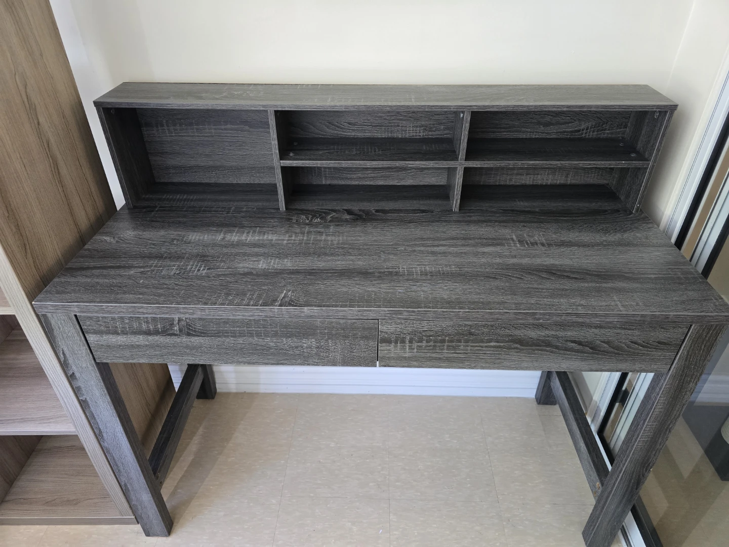Grey Wood Writing Desk with Shelves and Drawers - photo 5
