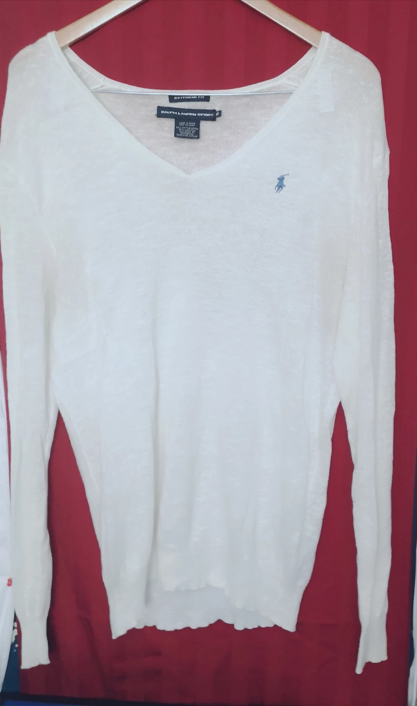 Ralph Lauren Sport White V-Neck Sweater