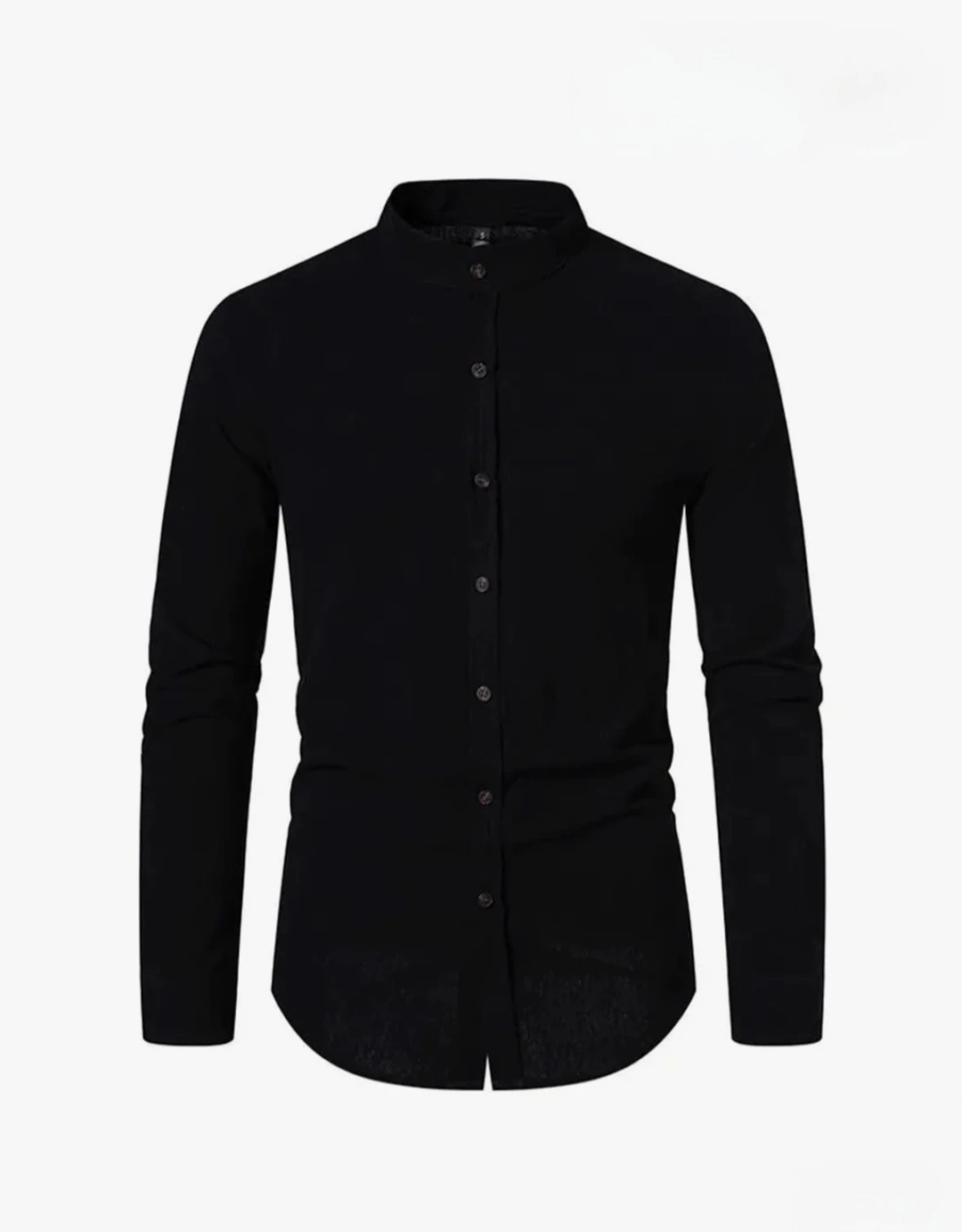 Black Band Collar Long Sleeve Shirt.