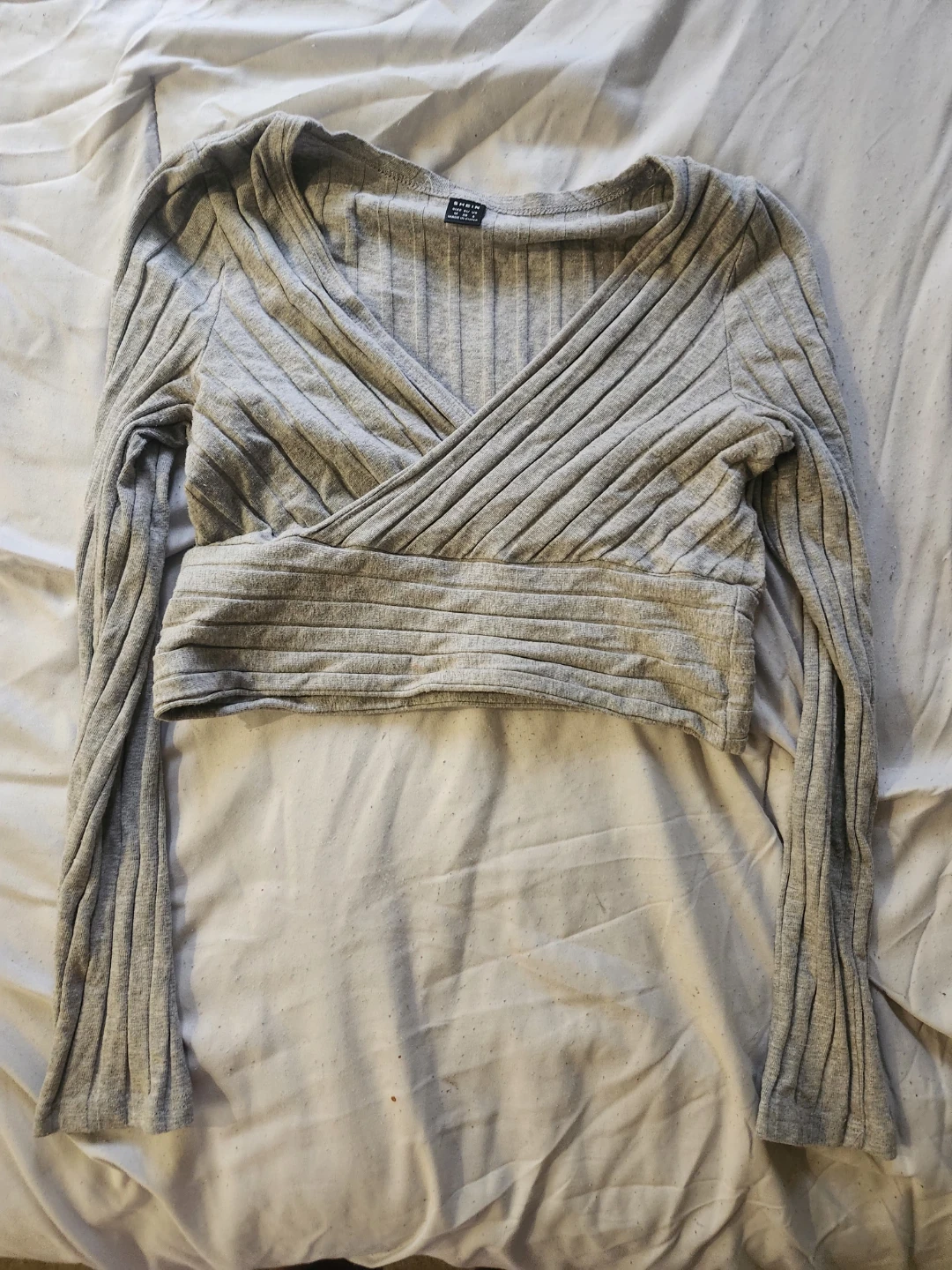 Grey Shein Long Sleeve Wrap Top