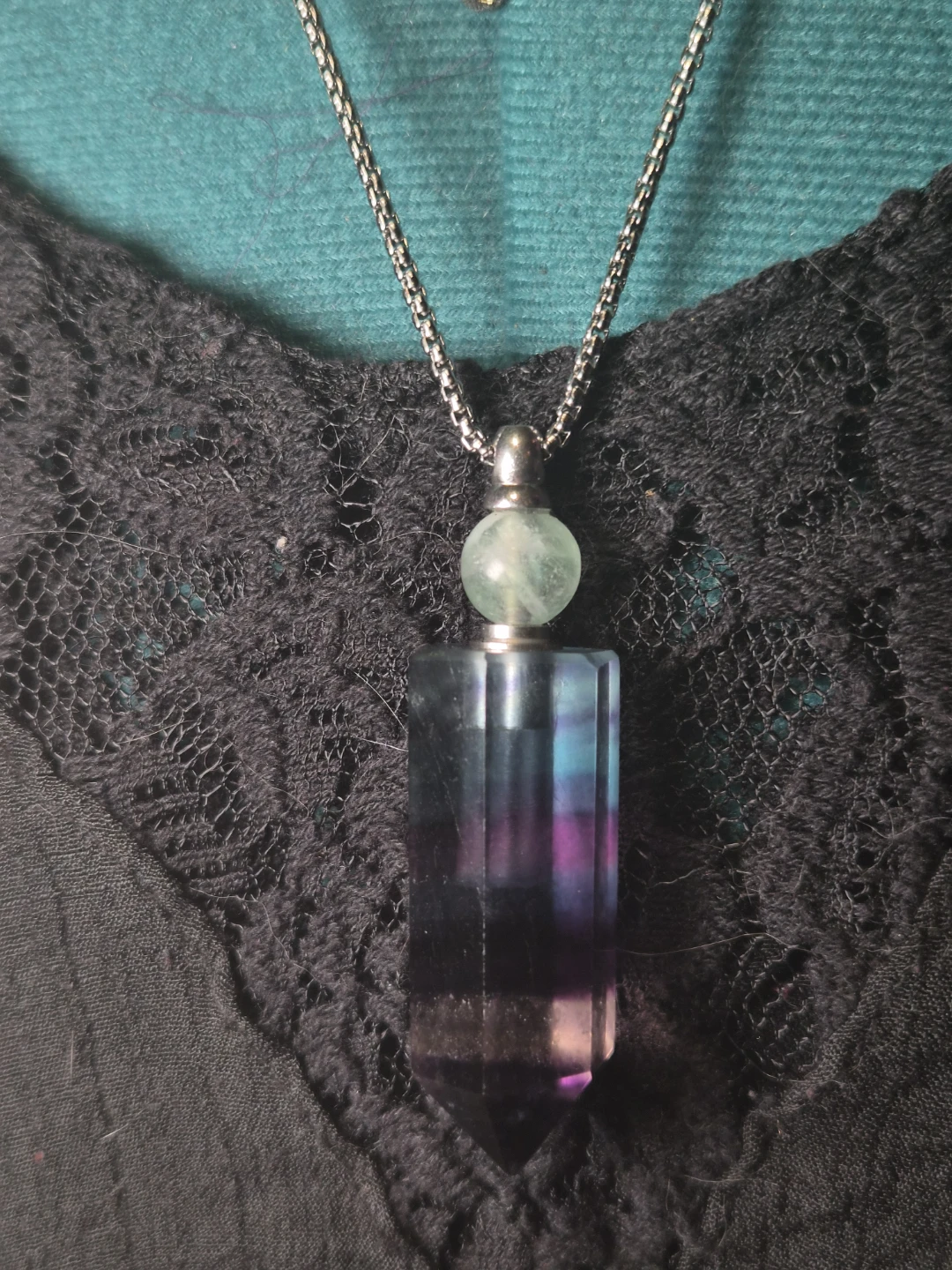 Fluorite perfume bottle necklace