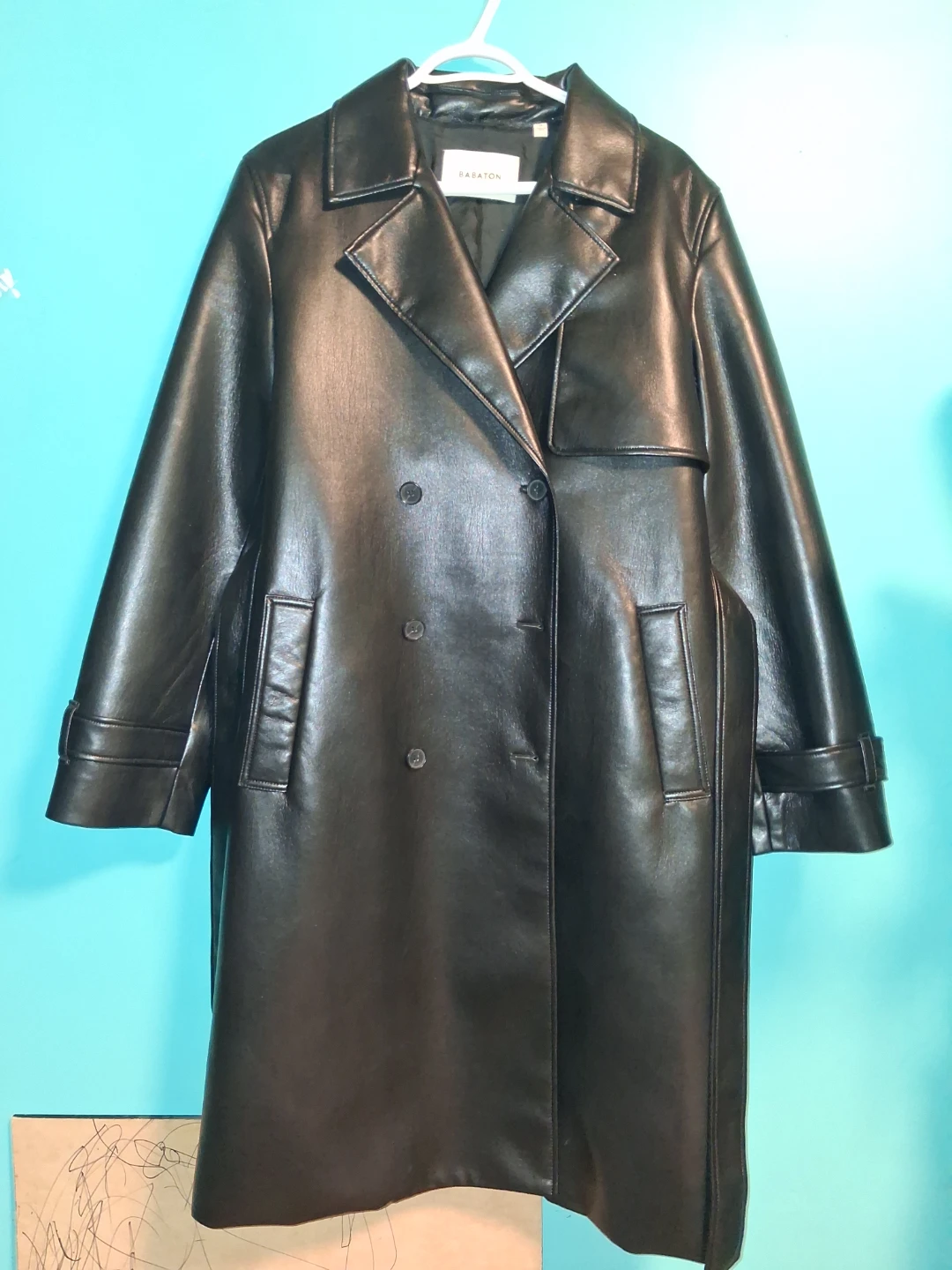 ARITZIA WILFRED black faux leather trench coat