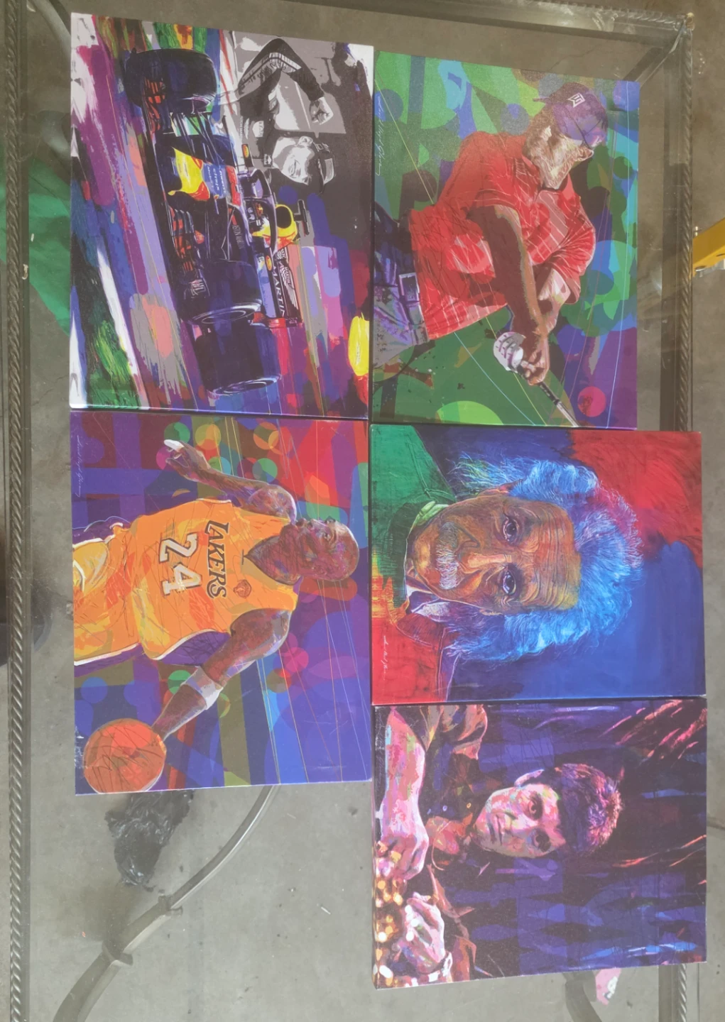 5 Art Prints: Formula 1, Golf, Basketball, Einstein, Scarface