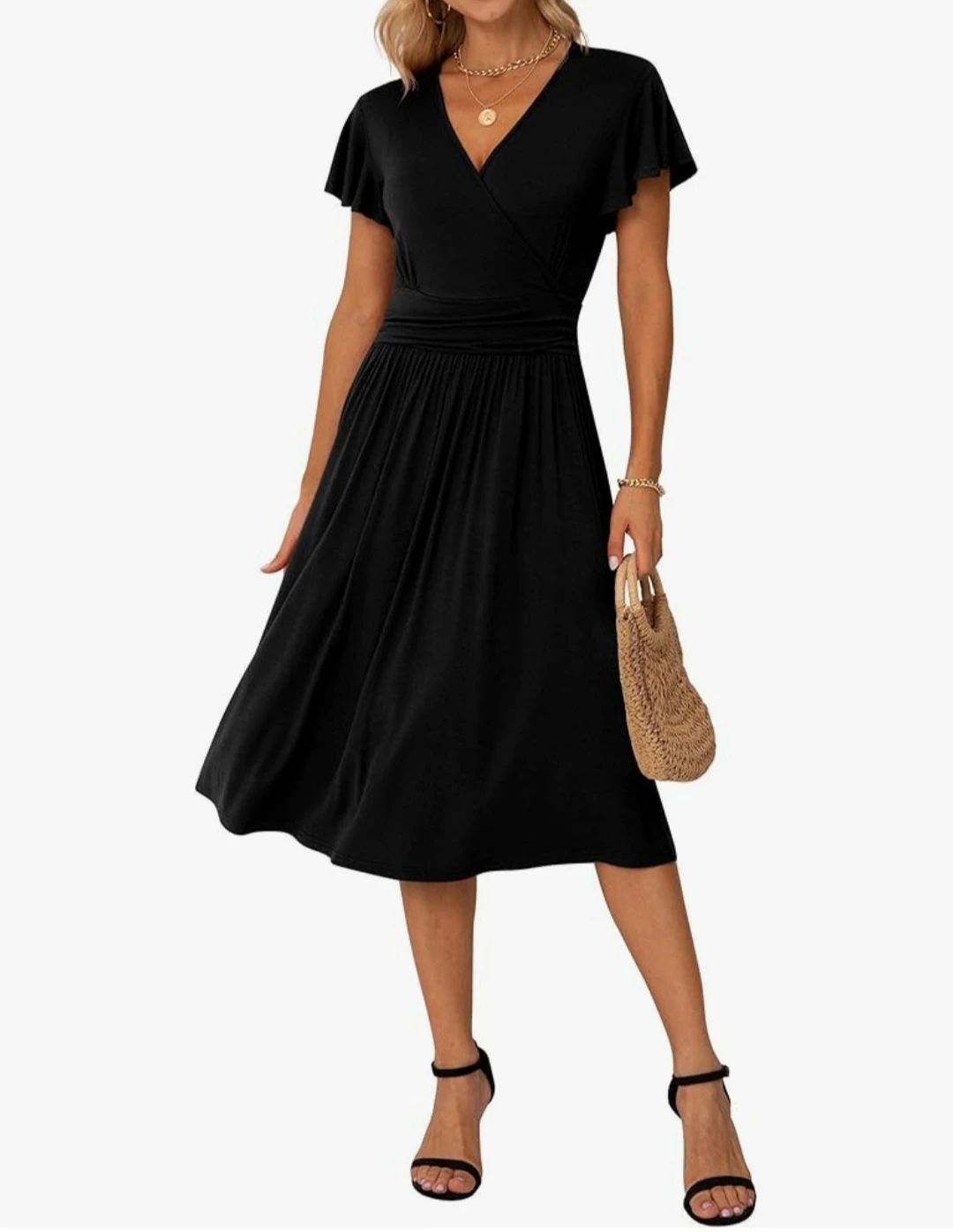 GRECERELLE Black Wrap V-Neck Dress Small